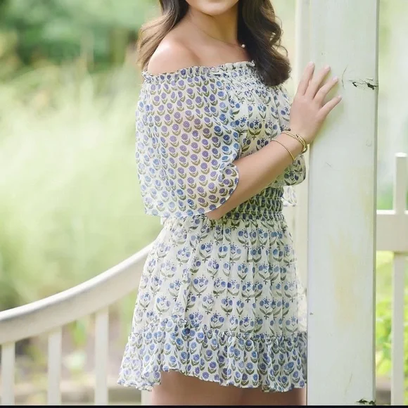 Misa Los Angeles Dresses | Misa Los Angeles Size Small Blue And Green Floral Printed Mini Dress | Color: Blue/White | Size: S | Pm-98260086's Closet